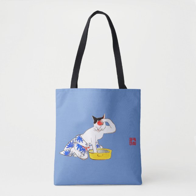 Bolso De Tela Humorístico baño japonés de gato (Anverso)