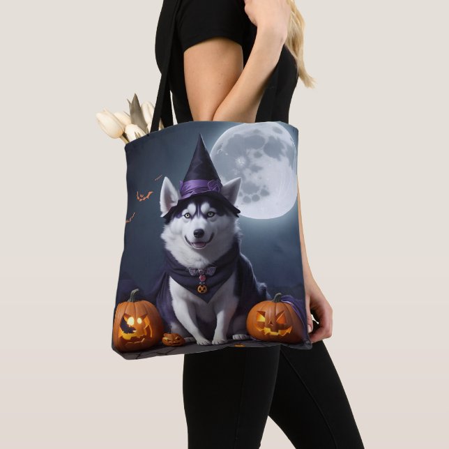 Bolso De Tela Husky Dog Halloween Adventure Moonlit Magic Spooky (Detalle)