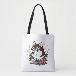 Bolso De Tela Husky Flowers Dog Lover Malamute