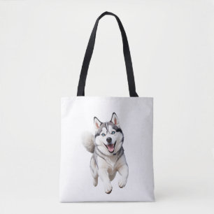 Bolso De Tela Husky Happy Playful Fun Saltando En El Aire Alegre