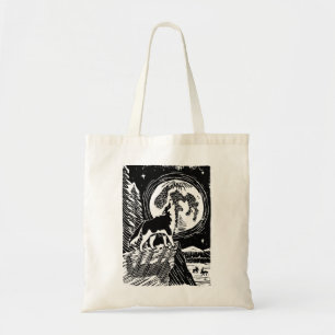 Bolso De Tela Husky negro y blanco en el Linocut nocturno