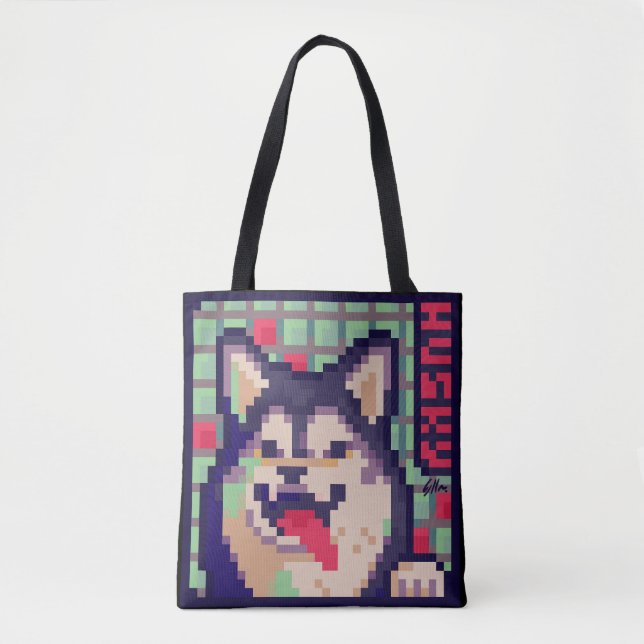 Bolso De Tela Husky, Pixel Art, pixelart (Anverso)