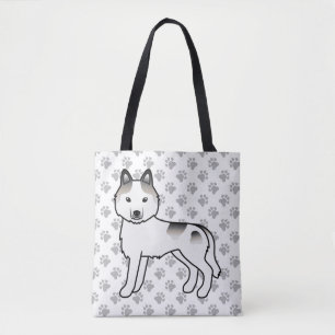 Bolso De Tela Husky Siberiano Cartoon Perro y Patas Gris Piebald
