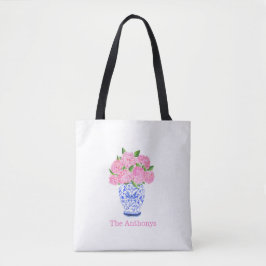 Bolso De Tela Hydrangea Rosa Acuarela Chinoiserie Nombre