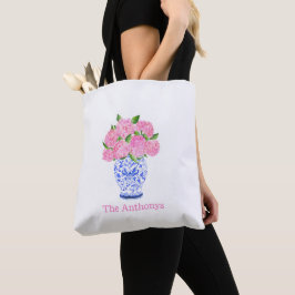 Bolso De Tela Hydrangea Rosa Acuarela Chinoiserie Nombre