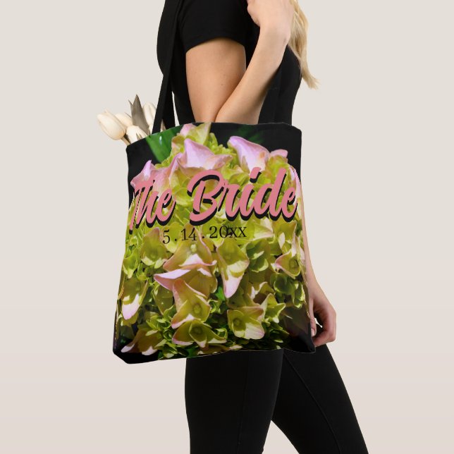 Bolso De Tela Hydrangea rosa amarillo verde, para la novia (Detalle)