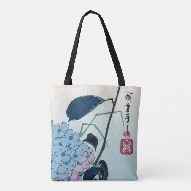 Bolso De Tela Hydrangea y verderones, Hiroshige, Ukiyo-e (Reverso)