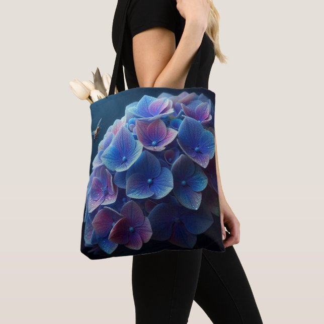 Bolso De Tela Hydrangeas Floral Púrpura y Azul (Detalle)