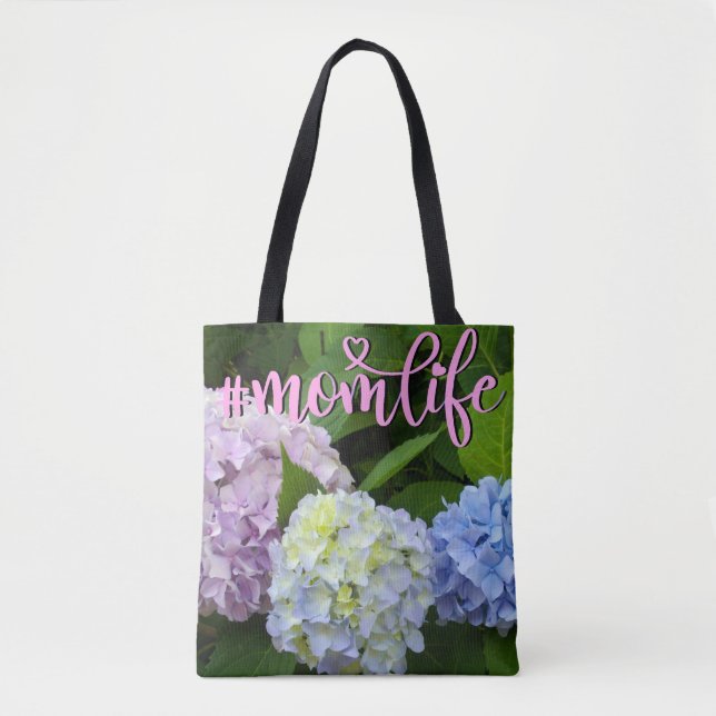 Bolso De Tela Hydrangeas flores rosadas flores moradas azules ma (Anverso)