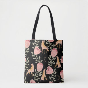 Bolso De Tela Hyena y Protea: fondo negro sin problemas