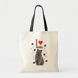 Bolso De Tela I ❤️ Cats – Cute Cat & Paw Print Design