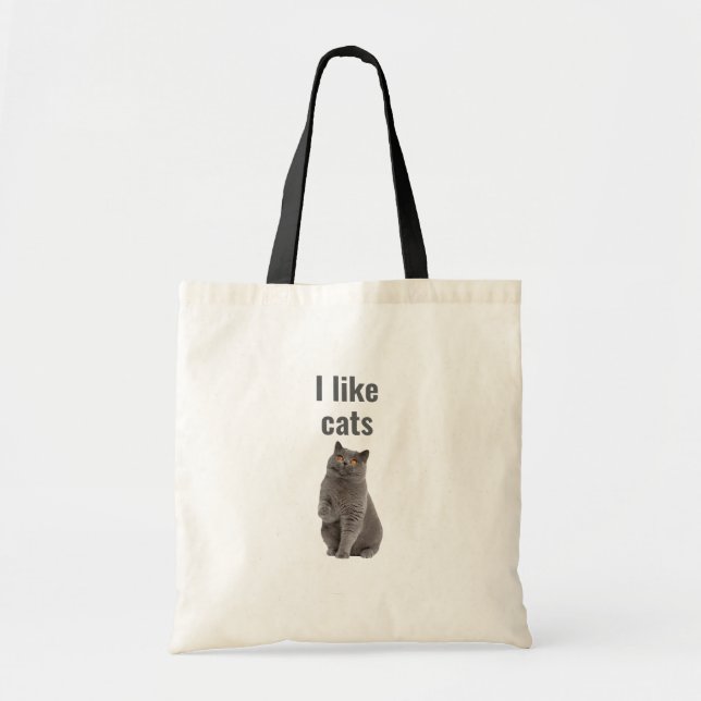 Bolso De Tela I Like Cats – Cute Gray Cat Illustration Design (Frente)