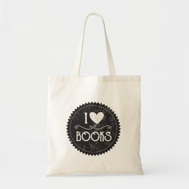 Bolso De Tela "I Love Books" Escudo Tote de libros (Frente)