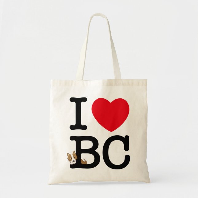 Bolso De Tela I love border collie! バッグ (レッド立ち耳） (Frente)