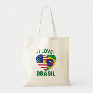 Bolso De Tela I Love Brasil USA Flag Heart