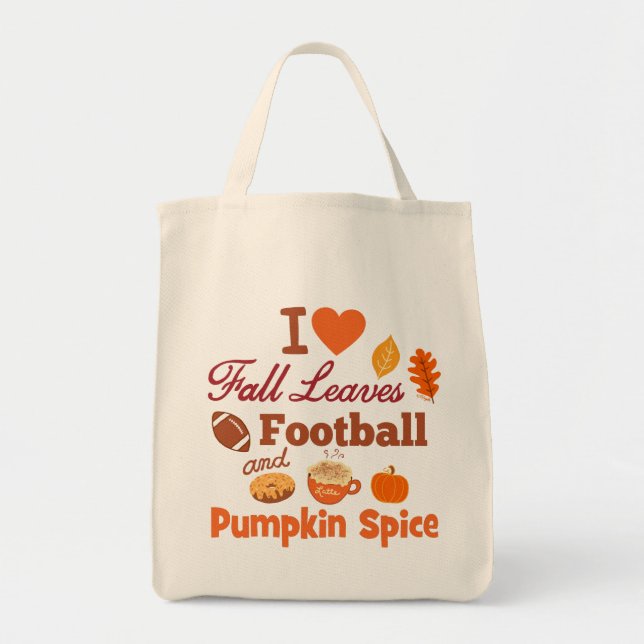 Bolso De Tela I Love Fall Leaves Football and Pumpkin Spice. (Frente)