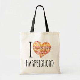 Bolso De Tela I Love Harpsichord Orange Mandala Heart