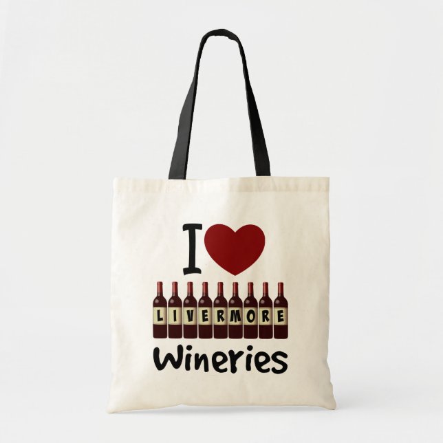 Bolso De Tela I Love Livermore Wineries Heart and Wine Bottles (Frente)
