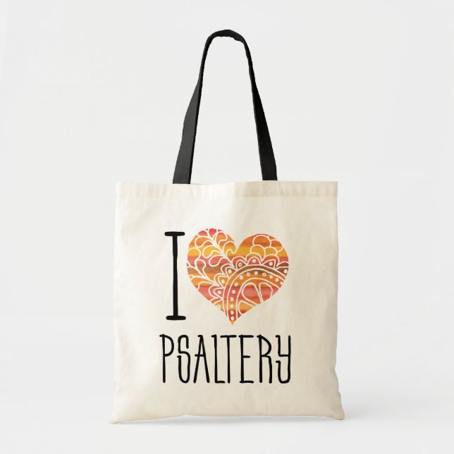 Bolso De Tela I Love Psaltery Orange Mandala Heart (Frente)
