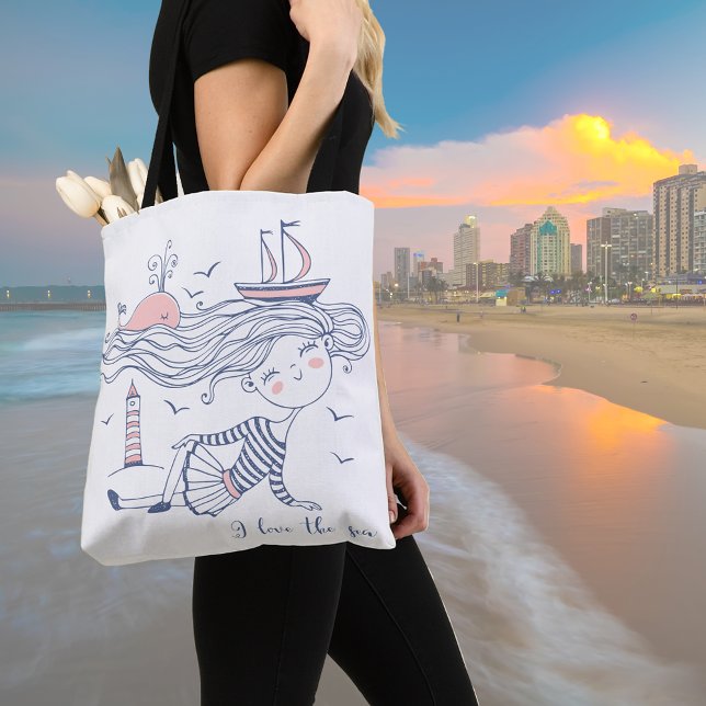 Bolso De Tela I Love the Sea Whimsical Nautical  Tote Bag (Subido por el creador)