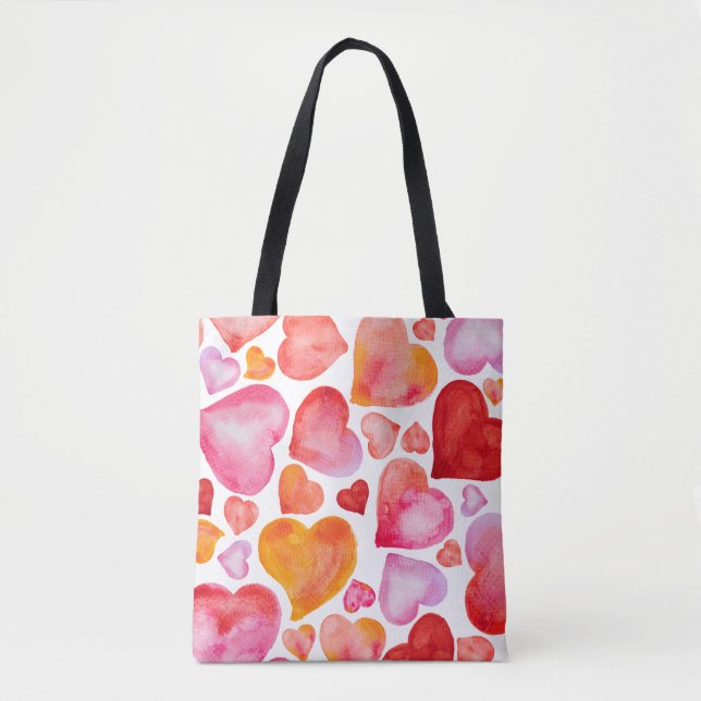 Bolso De Tela I love you watercolor hearts (Anverso)