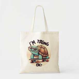 Bolso De Tela I’m trying, OK?!” Turtle with Glasses and Skateboa