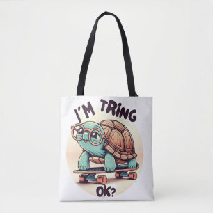 Bolso De Tela I’m trying, OK?!” Turtle with Glasses and Skateboa