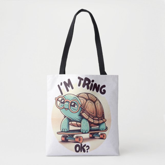 Bolso De Tela I’m trying, OK?!” Turtle with Glasses and Skateboa (Anverso)