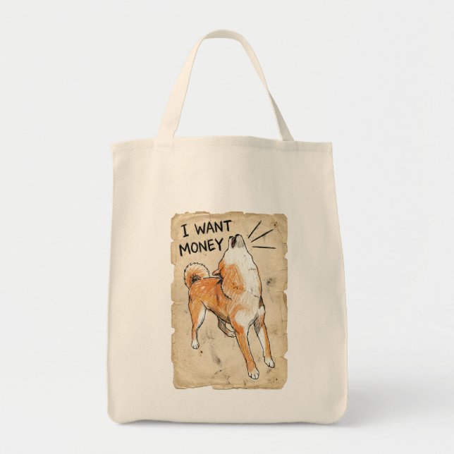 Bolso De Tela I Want Money – Screaming Shiba Inu Meme Art  Bag (Frente)