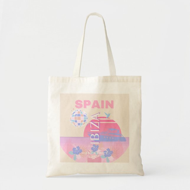 Bolso De Tela Ibiza, España, Viajes, Arte Preppy, Rosa (Frente)