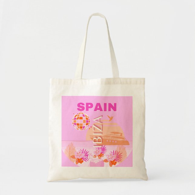 Bolso De Tela Ibiza, España, Viajes, Arte Preppy, Rosa, Preppy (Frente)