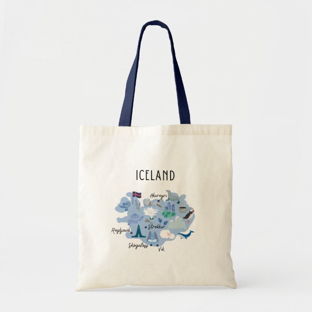 Bolso De Tela Iceland travel map (two-sided print) (Frente)