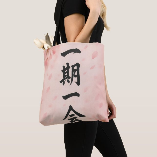 Bolso De Tela Ichigo Ichie Sakura Zen Tote Bag – Japanese Callig (Detalle)