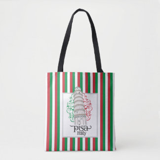 Bolso De Tela Iconic Landmark Pisa Tower with Floral Design