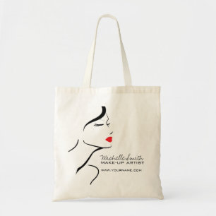 Bolso De Tela Icono de maquillaje Cara de mujer en labios rojos 
