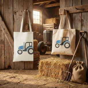 Bolso De Tela Icono de Tractor Agrícola Azul y Gris