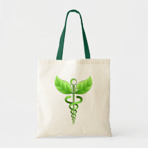 Bolso De Tela Icono médico alternativo del Caduceus verde