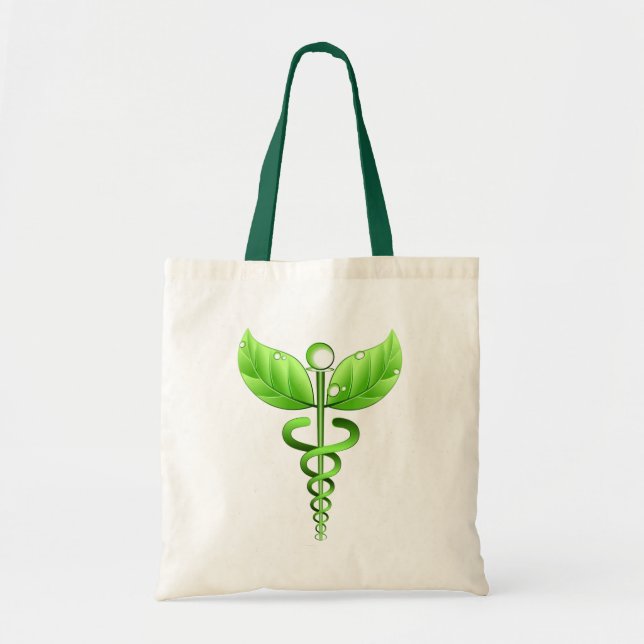 Bolso De Tela Icono médico alternativo del Caduceus verde (Frente)