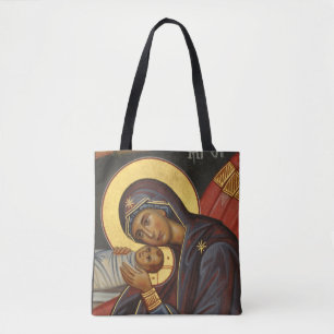 Bolso De Tela Ícono ortodoxo editable, Theotokos y niño de Crist