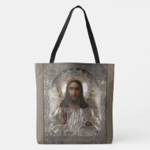 Icono ruso del Pantocrador de Cristo Silver Oklad 