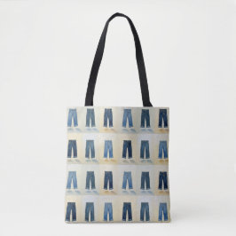 Bolso De Tela Iconos de Índigo Pintados Arte de Mezclilla Denimh