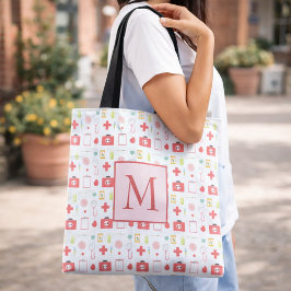 Bolso De Tela Iconos Médicos Divertidos Monograma de Vida de Enf