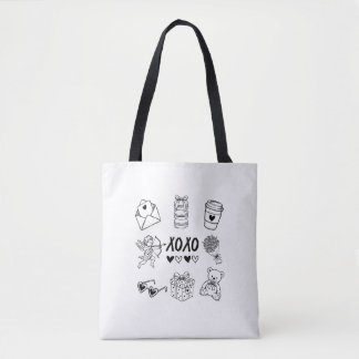 Bolso De Tela Iconos Modernos de San Valentín Dibujados a Mano
