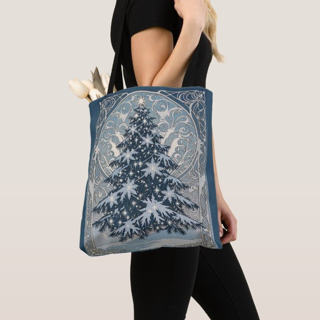 Bolso De Tela iElegant Christmas Yule Tree Snowflakes and Stars (Detalle)