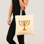 Bolso De Tela Iglesia de Menorah<br><div class="desc">Una menorah de la iglesia en oro con muchas velas. Este diseño parece realmente efectivo en esta bolsa de té</div>