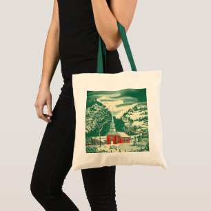 Bolso De Tela Iglesia de Navidad Vintage, paisaje nevado en invi