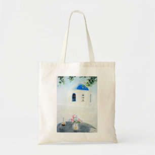 Bolso De Tela iglesia Santorini blanca y azul