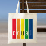 Bolso De Tela Igualdad del orgullo gay<br><div class="desc">Esta bolsa de oro está decorada con rayas de arcoiris y la palabra Equal en una tipografía elegante.</div>