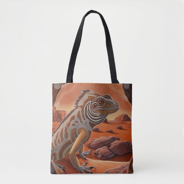Bolso De Tela Iguana de temática aborigen australiana (Anverso)