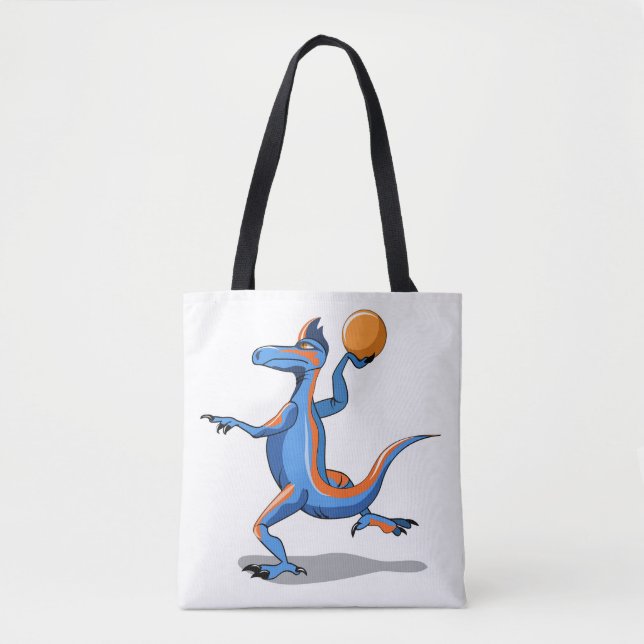 Bolso De Tela Iguanodon Personalizado jugando básquetbol. (Anverso)
